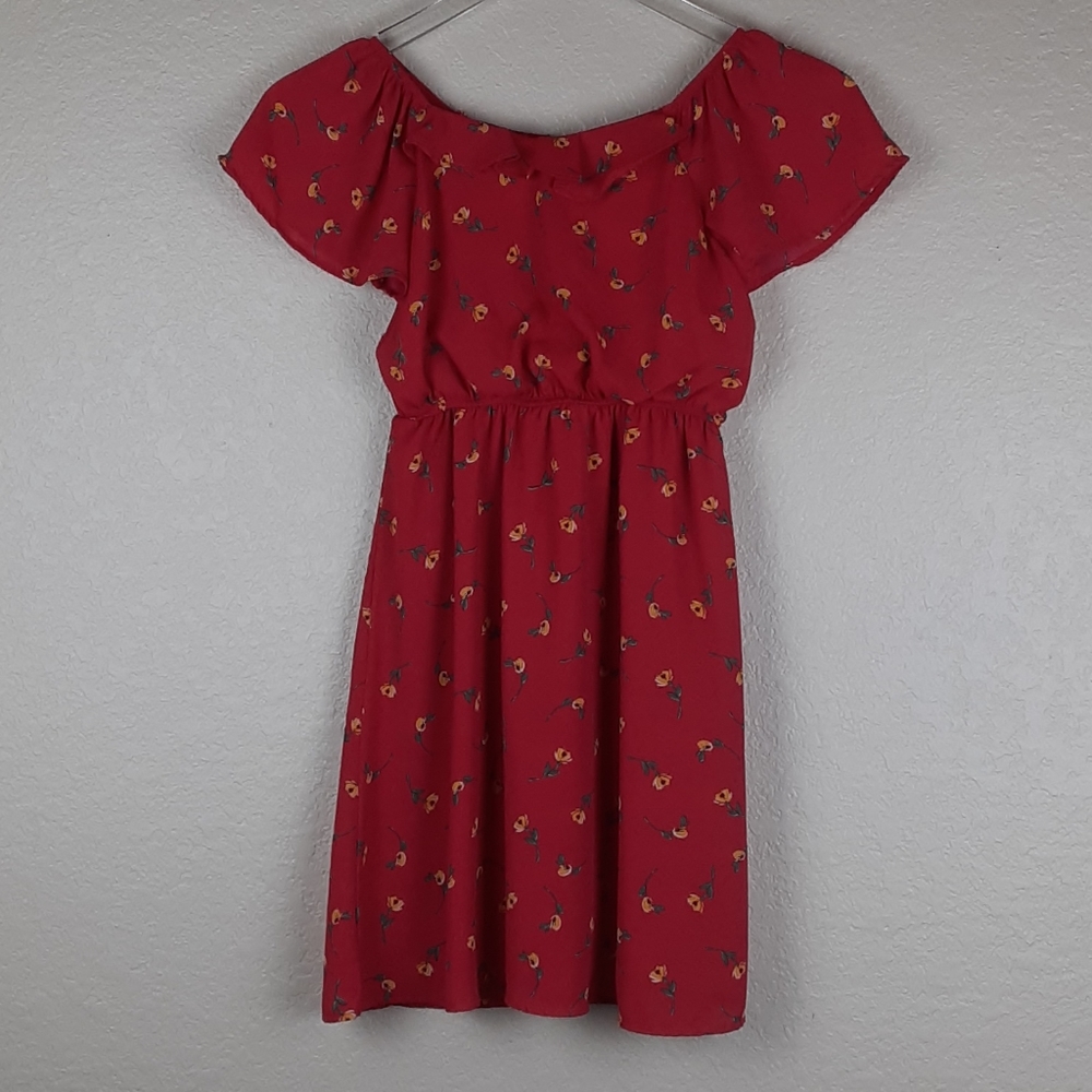 Trixxi Girl Flowy Floral Flutter Sleeve Dress